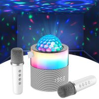 Karaoke Machine, Mini Portable Bluetooth Speaker Wireless with 2 Wireless Mics for Kids Singing Machine,Disco LED Lights for Trave Home Party