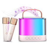 Mini Karaoke Machine - Bluetooth Portable Karaoke Speaker with Bass and Dazzling Lights with 2 Wireless Microphone for Girls & Boys Home Party Gift Toys