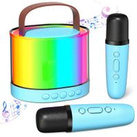 Karaoke Machine for Kids, Mini Portable Bluetooth Karaoke Speaker with 2 Wireless Mics & Light for Home Party(Blue)