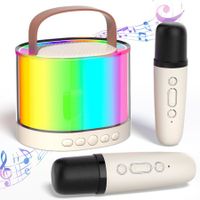 Karaoke Machine for Kids, Mini Portable Bluetooth Karaoke Speaker with 2 Wireless Mics & Light for Home Party(Beige)