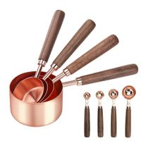 8 PCS Measuring Cups and Spoons Walnut Wood Handle with Metric and US Measurements Premium Stainless Steel Measuring Cup for Cooking and Baking