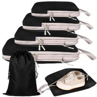 Compression Packing Cubes for Suitcases 6 Set, Expandable Travel Suitcase Organizer Bags Set with Shoe Bag, Lightweight Luggage Packing Organizers(Black)