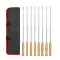 8 PCS 44cm Long Flat BBQ Skewers Stainless Steel 2.2cm Wide Blade with hardwood Handle barbecue skewers for Grilling Meat Chicken Shrimp Vegetables