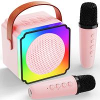 Mini Karaoke Machine for Kids,Portable Bluetooth Speaker with 2 Wireless Microphones for Home Party and Outdoor(Pink)