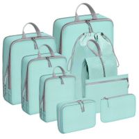 9 Pcs Compression Packing Cubes for Suitcases, Travel Organizer Bags Set for Luggage(Lake Blue)