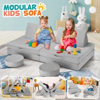 6Pcs Kids Sofa Play Couch Modular Lounge Cushion Convertible Playset Sectional Childrens Toddler Chair Playroom Fabric