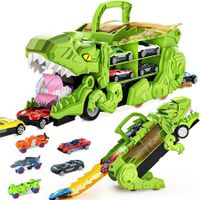 Transforms Car Toys for Kids, Tyrannosaurus Rex Cars Carrier Truck with 12 Mini Cars for Ages 3 4 5 6 7 8 Boys Children