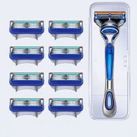 5 Men Razor Blades Shaving Cassettes Facial Care Men Shaving Blades Compatible 8 Blade Refills, Shave Kit