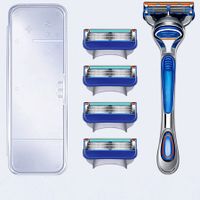 5 Men Razor Blades Shaving Cassettes Facial Care Men Shaving Blades Compatible 4 Blade Refills, Shave Kit