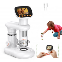 Handheld Digital Microscope with Stand,2" LCD Screen,1000X Pocket Microscope for Kids with 8 Adjustable LED Lights,Coins Electronic Magnifier Camera-White