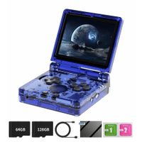 RG35XXSP Retro Clamshell Games Consoles Built-in 64G+128G TF Card 10000+ Games Portable Style Flip Hand Held Game Video Consoles Linux System Blue Transparent