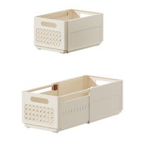 2PCS Large Cream Retractable Simple Assembled Clothes Kitchen Beverage Sundries Multi-Purpose Collapsible Organizer Drawer Storage Box Bin