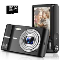 Digital Camera,Autofocus 50MP FHD 1080P Camera with 16x Zoom Anti Shake,Compact Camera,Kids Camera with 32GB SD Card,2 Batteries,Black