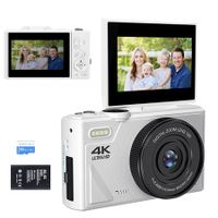 64MP Digital Camera for Photography and Video,4K Vlogging Camera with 3In Flip Screen and 32GB TF Card,16X Digital Zoom Digital Camera for Gift (White)