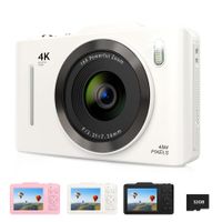 Digital Camera,FHD 4K 48MP Point and Shoot Digital Camera for Kids with 16X Zoom,32GB Card,Anti-Shake,Compact Small Camera for Teens Boys Girls Beginner Kids Gift (White)