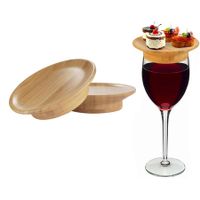 2 PCS 4cm Inner diameter Dual Use Bamboo Coasters Wine Glass Topper Decorative Reusable Sustainable Party Bar Restaurants Family Gatherings