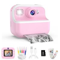 Kids Camera Instant Print Toys Toddler Cameras Printing Photos,1080P Video Cameras,12Mp Children Digital Selfie Camera Gift for Girls Boys Age 3+ with 32GB SD Card (Pink)