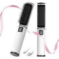 Cordless Portable Hair Straightener Brush-Negative Ion Fast Heating Hair Styling Hot Comb,Quick Heat & Travel Size Rechargeable Comb(1Pack-White)