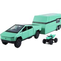 Toy Trucks with RV Motor for Boys Girl Diecast Metal Cybertruck Model Pickup Truck 1/32 Toy Cars Race with Sound and Light Gift Age3+ (Green)