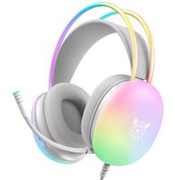 Gaming Headset with Microphone, RGB Rainbow Lighting, PC Wired Lightweight Gaming Headphones for PS4/PS5/Laptop/MAC,Surround Sound-White