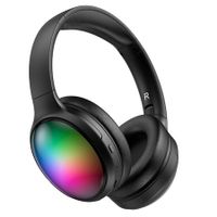 Wireless Bluetooth Headphones with ANC Microphone, Rainbow RGB Lights Foldable Over-Ear Headphones with Music & Game Mode for Travel Home Office