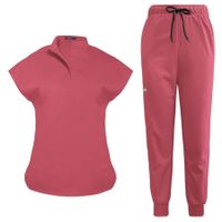 Scrubs Set for Women Nurse Uniform Jogger Suit Stretch Top & Pants with Multi Pocket for Nurse Esthetician Workwear (Coral,Size:X-Large)