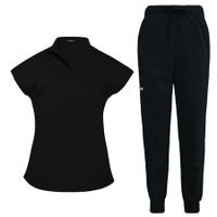 Scrubs Set for Women Nurse Uniform Jogger Suit Stretch Top & Pants with Multi Pocket for Nurse Esthetician Workwear (Black,Size:XX-Large)