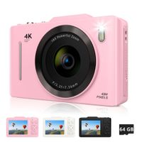 Digital Camera 2.8",FHD 4K 48MP Point and Shoot Digital Camera for Kids with 16X Zoom 64GB Card,Anti-Shake,Autofocus Camera for Teens Boys Girls Gift(Pink)