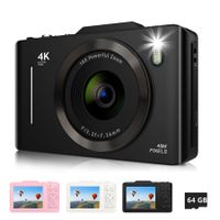 Digital Camera 2.8",FHD 4K 48MP Point and Shoot Digital Camera for Kids with 16X Zoom 64GB Card,Anti-Shake,Autofocus Camera for Teens Boys Girls Gift(Black)