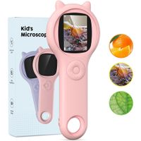 Portable Handheld USB Magnifying Glass For Children Scientific Toy Microscope With 2-Inch Display, 1 Pack (Pink)