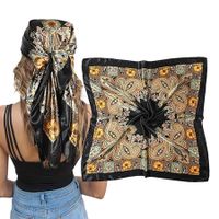 Large Square Satin Head Scarf, Silk Hair Scarf Square Hair Bandanas Large Scarf Sleeping Head Wraps for Women, 90 x 90 cm, Black