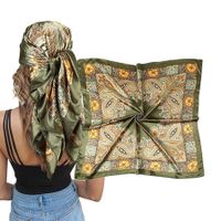 Large Square Satin Head Scarf, Silk Hair Scarf Square Hair Bandanas Large Scarf Sleeping Head Wraps for Women, 90 x 90 cm, Green