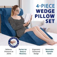 4pcs Bed Wedge Pillow Set Head Neck Back Leg Memory Foam Support Adjustable Triangular Velvet Fabric Cushion