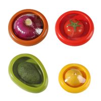 Fruit and Vegetable Storage Container Set Silicone 4PC for Fridge Includes Avocado Tomato Lemon Onion Keepers