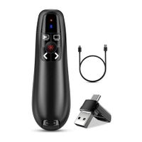 2 in 1 USB Type C Presentation Clicker, Clicker for PowerPoint Presentations, Rechargeable Wireless Presenter Remote, Pointer RF 2.4GHz USB PowerPoint Clicker Slide Advancer with Volume Control