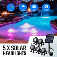 Solar Outdoor Light 5 Heads RGB Pond Landscape Garden Fish Tank Pool Spotlight Underwater Aquarium Waterproof LED Multicolours