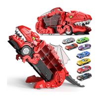 Transformed Truck Toy with 12 Mini Random Racing Cars, Dino Transport Car with Wings and Handle for Kids, Birthday Gift for  4 5 6 7 Year Old Boys Girls (Red), 1 Pack