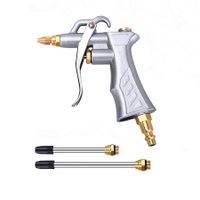 Industrial Air Blow Gun with Brass Adjustable Air Flow Nozzle and 2 Steel Air flow Extension, Pneumatic Air Compressor Accessory Tool Dust Cleaning Air Blower Gun, 1 Pack