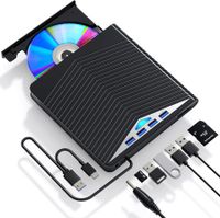 External CD DVD Drive 7 in 1 CD/DVD Burner USB 3.0 with 4 USB Ports and 2 TF/SD Card Slots Optical Disk Drive for Laptop Mac