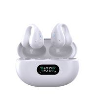 Wireless Clip On Earbuds with Digital Display Charging Case, Bluetooth 5.3 Sport Earphones Built-in Mic IPX7 Waterproof for Running（White）