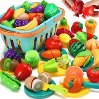 70 PCS Cutting Play Food Toy,Pretend Fruit & Vegetables Accessories with Shopping Storage Basket,Educational Toy Birthday Gift