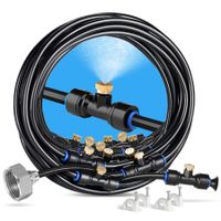 Misting Cooling System 75FT (23M) Misting Line + 28 Brass Mist Nozzles + Brass Adapter(3/4In) Outdoor Mister for Patio Garden Greenhouse Trampoline for Waterpark