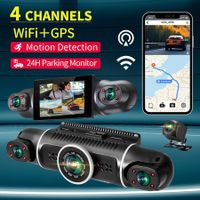 4K Dash Camera For Cars 360 Degree Four Channels With GPS Location Wifi Camera Security Dashboard Camera Front Backup Parking Monitor Front Inside-1 Pack