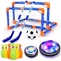 Hover Soccer Ball,4-In-1 Air Floating Soccer Toy Set,Rechargeable Hover Soccer & Hockey Ball with LED Light,Indoor Outdoor Toys,Sport Toys for Age3+