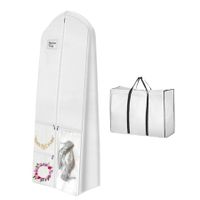 72 Inch Wedding Dress Garment Bag with 10 Inch Gusseted Dress Bags for Gowns Long 4 Pockets Dress Cover for Women,White