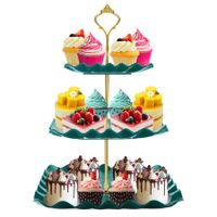 Dessert Cupcake Stand,3 Tier Cup Cake Holder Tower for Tea Party/Birthday/Weeding,Plastic Tiered Serving Tray with Metal Rod,Green