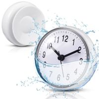 Bathroom Clock White Shower Wall Clock Water Resistant Clock Waterproof Clock Small Digital Clock Bathroom with Easy Reading Clock Face (Suction Cup)