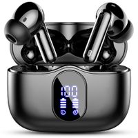 Wireless Earbuds Bluetooth 5.3 Headphones Bass Stereo Ear Buds with Noise Cancelling Mic LED Display in Ear Earphones IP7 Waterproof 36H Playtime Black