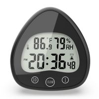 Bathroom Digital Wall Clock Mute Shower Kitchen Timer, Sucker Hook Bracket Temperature Humidity Induction (Black)