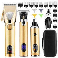 Cordless Professional Hair Clippers for Men, Complete Grooming Kit with Beard Trimmers, Nose Hair Trimmer(Gold)